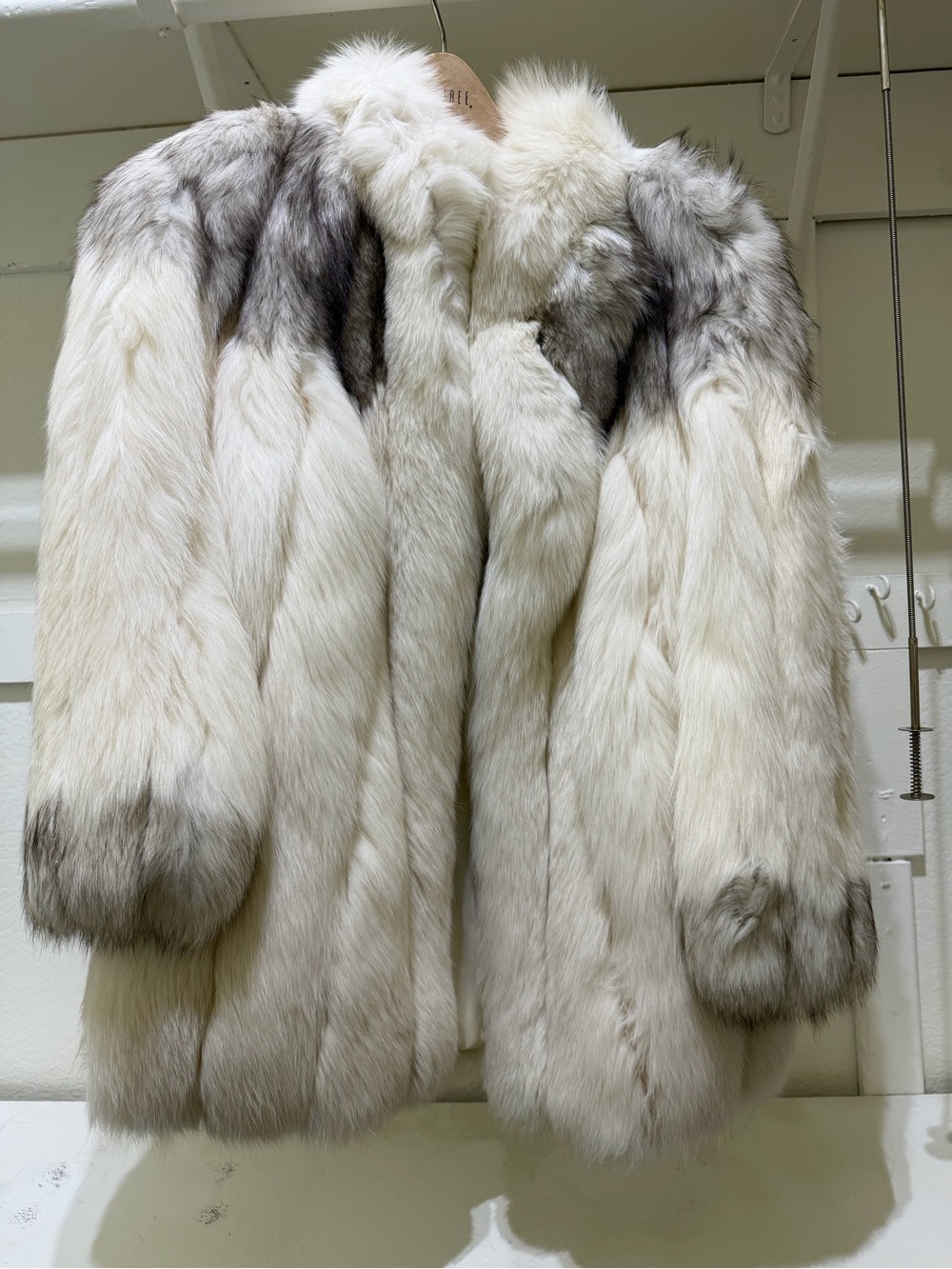 Saga Furs Ivory and Gray Fox Fur Pea Coat